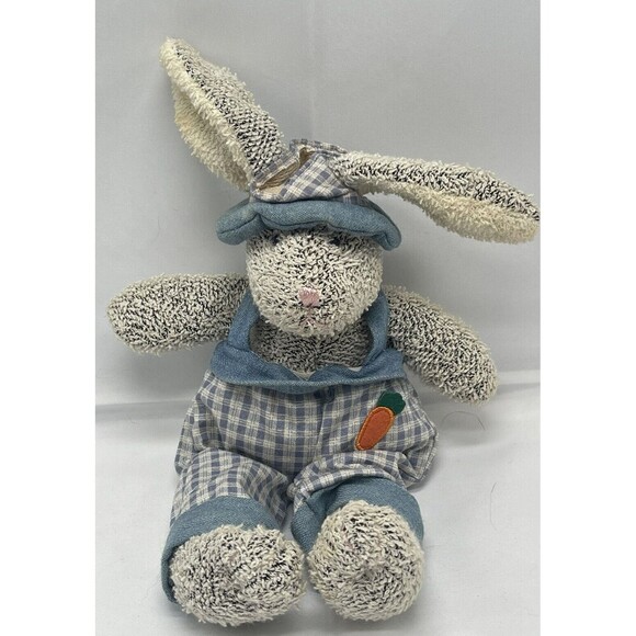 Walmart  Plush Bunny Rabbit in Blue and White Overalls Easter Stuffed Animal Toy - Picture 1 of 10